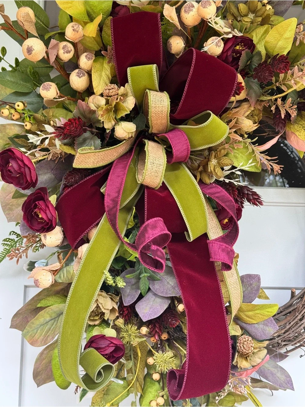 Large Burgundy & Moss Velvet Fall Wreath